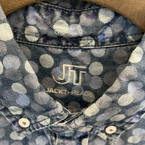 Men’s Jackthreads Size Small Cotton Blue Polka Dot Short Sleeve Button Up Shirt - Picture 2 of 5